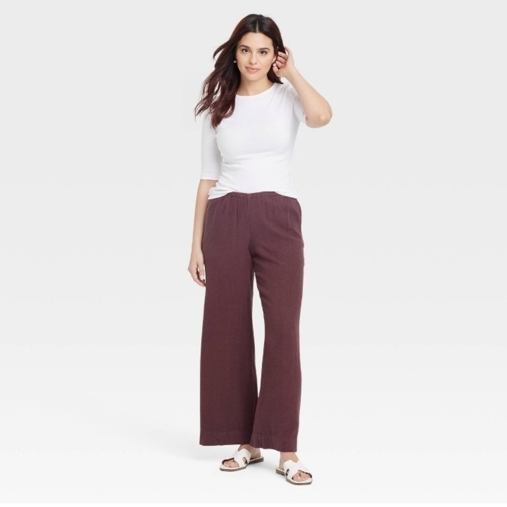A New Day Women's Mid-Rise Wide Leg Linen Pull On Pants Seam Pocket - Picture 7 of 9